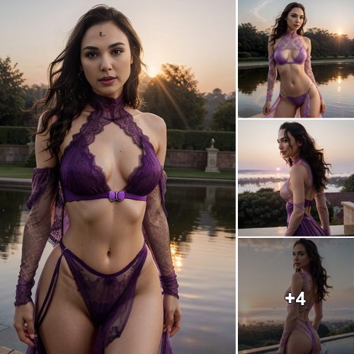 “Glowing Elegance: Gal Gadot Dazzles in Violet Swimsuit at Sunset”